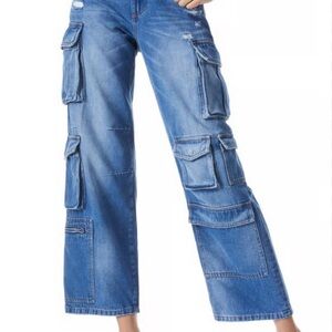 Alice + Olivia Blue Wide Leg Cargo Jeans size 24